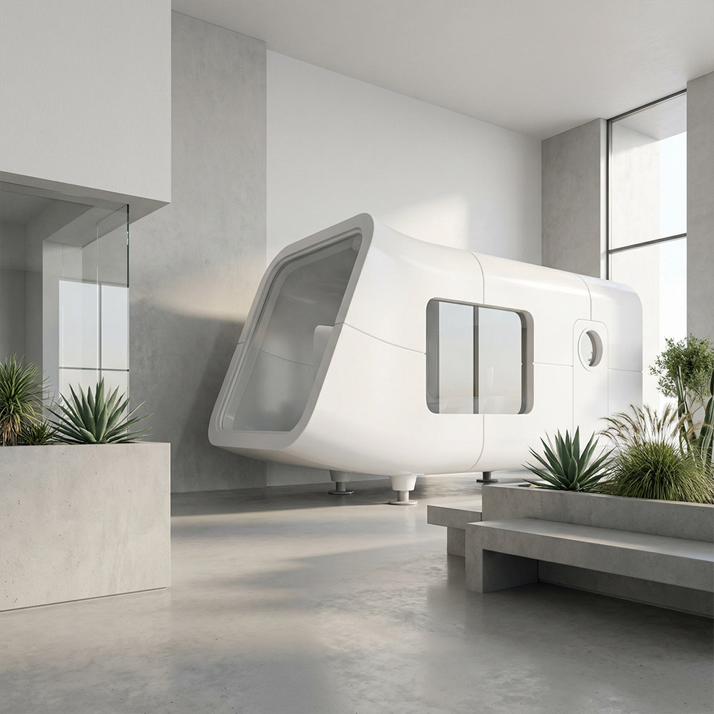 Szabálytalan alakú, egyrétegű levehető Apple Cabin kapszula